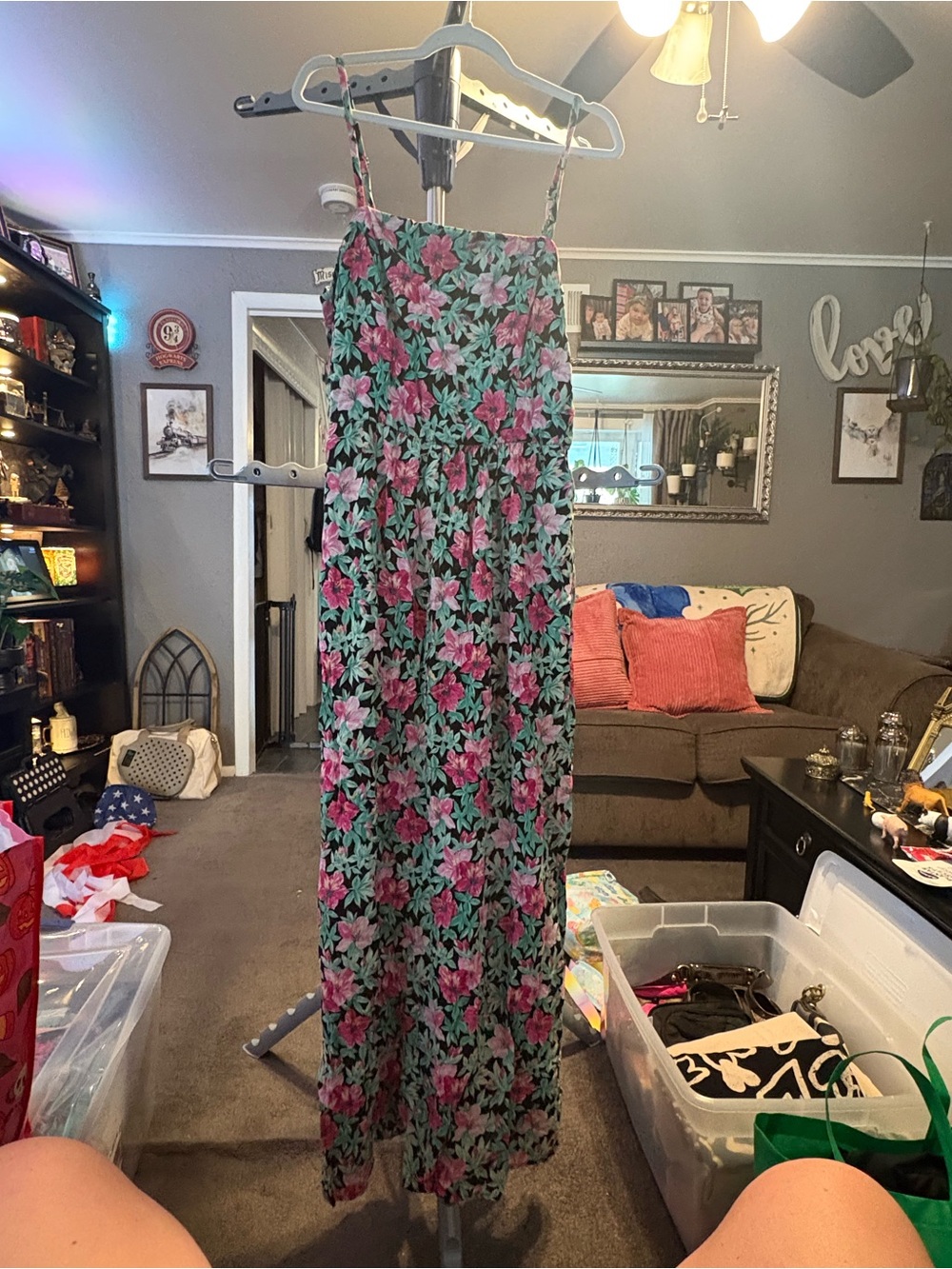 Floral Maxi Dress with Pink & Mint Green Print
